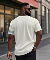 Men's Plus Size Hawaiian Blue Peacock Print Henry Collar Button Short Sleeve Tee